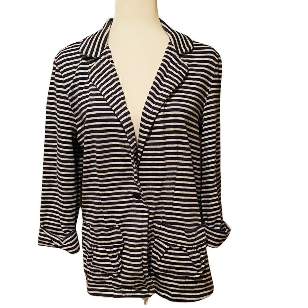 JH Collectibles Navy & Grey Stripe Blazer Size Large